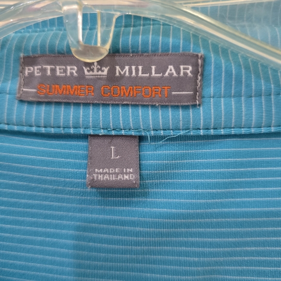 Men's Peter Millar Turquoise Stripe Short Sleeve Polo Shirt L - Picture 12 of 12